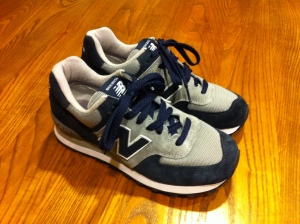 Custom New Balance running shoes Georgetown University blue and grey.